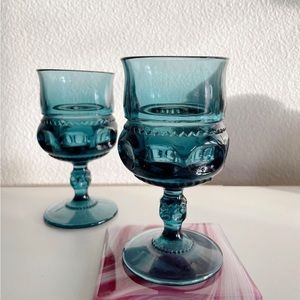 Vintage Blue King Crown Glass Goblets